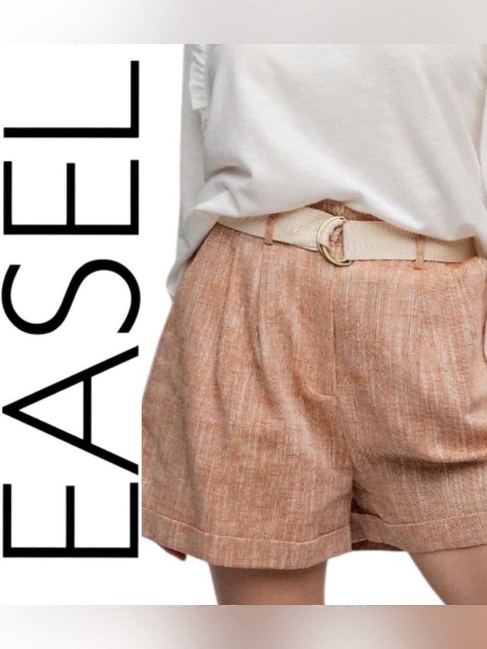 EASEL Women's High-Waisted Textured Shorts with Belt NWT Size S